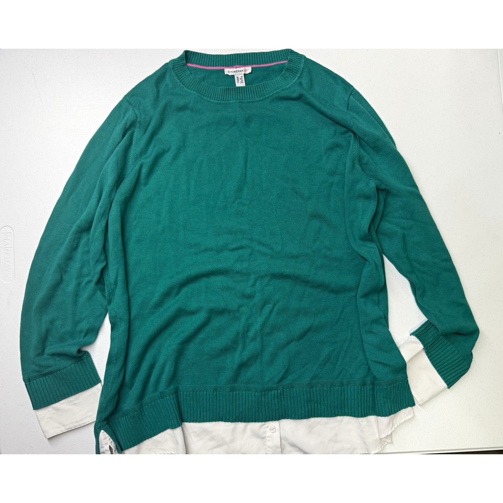 Isaac Mizrahi Live! Women's Green Solid Knit Crew Neck Pullover Sweater 2X
